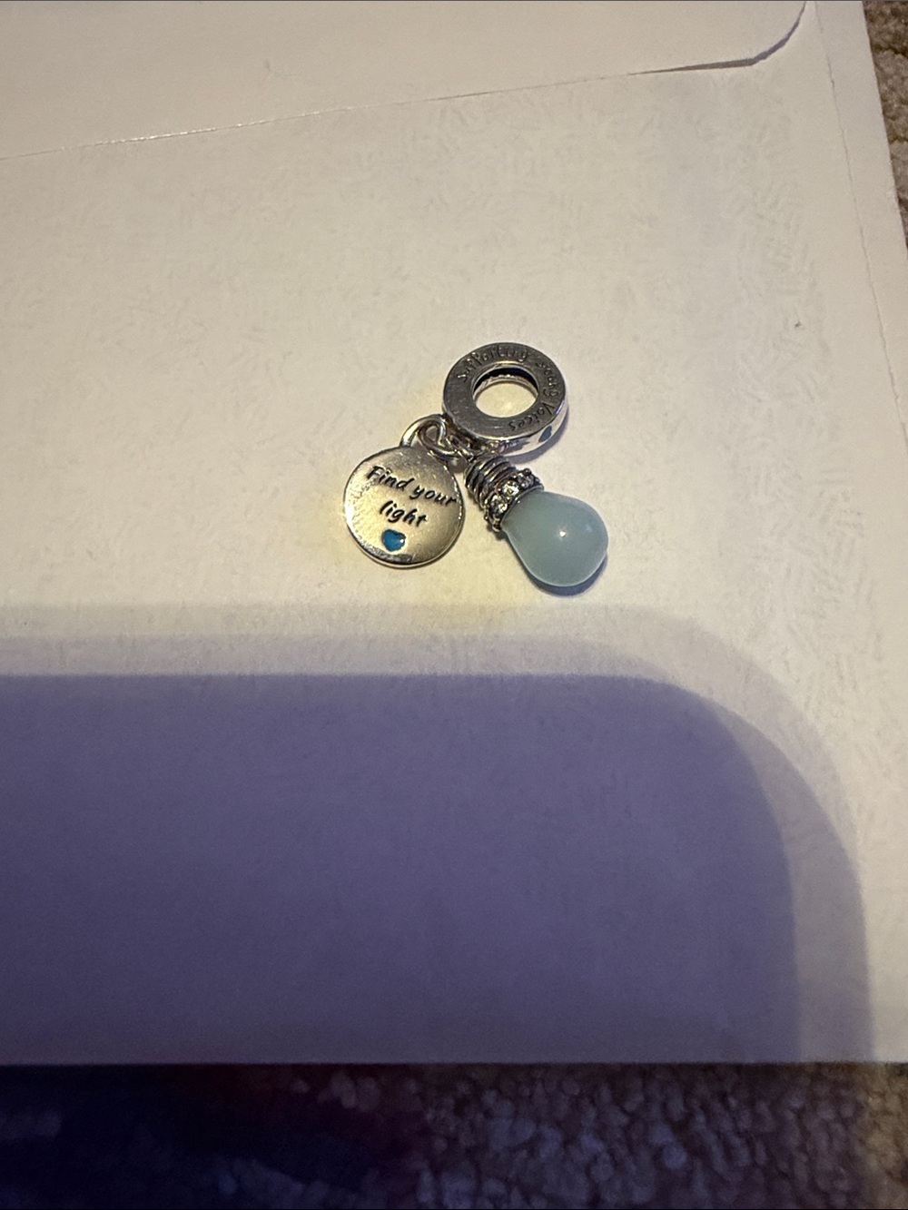 Pandora Silver Charm with Pale Blue Teardrop and Heart Accents - Picture 2 of 3